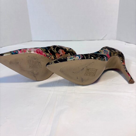 Black & Gold Stiletto Heels With Floral Pattern in Vibrant Colors Size 36 EURO - Picture 7 of 8